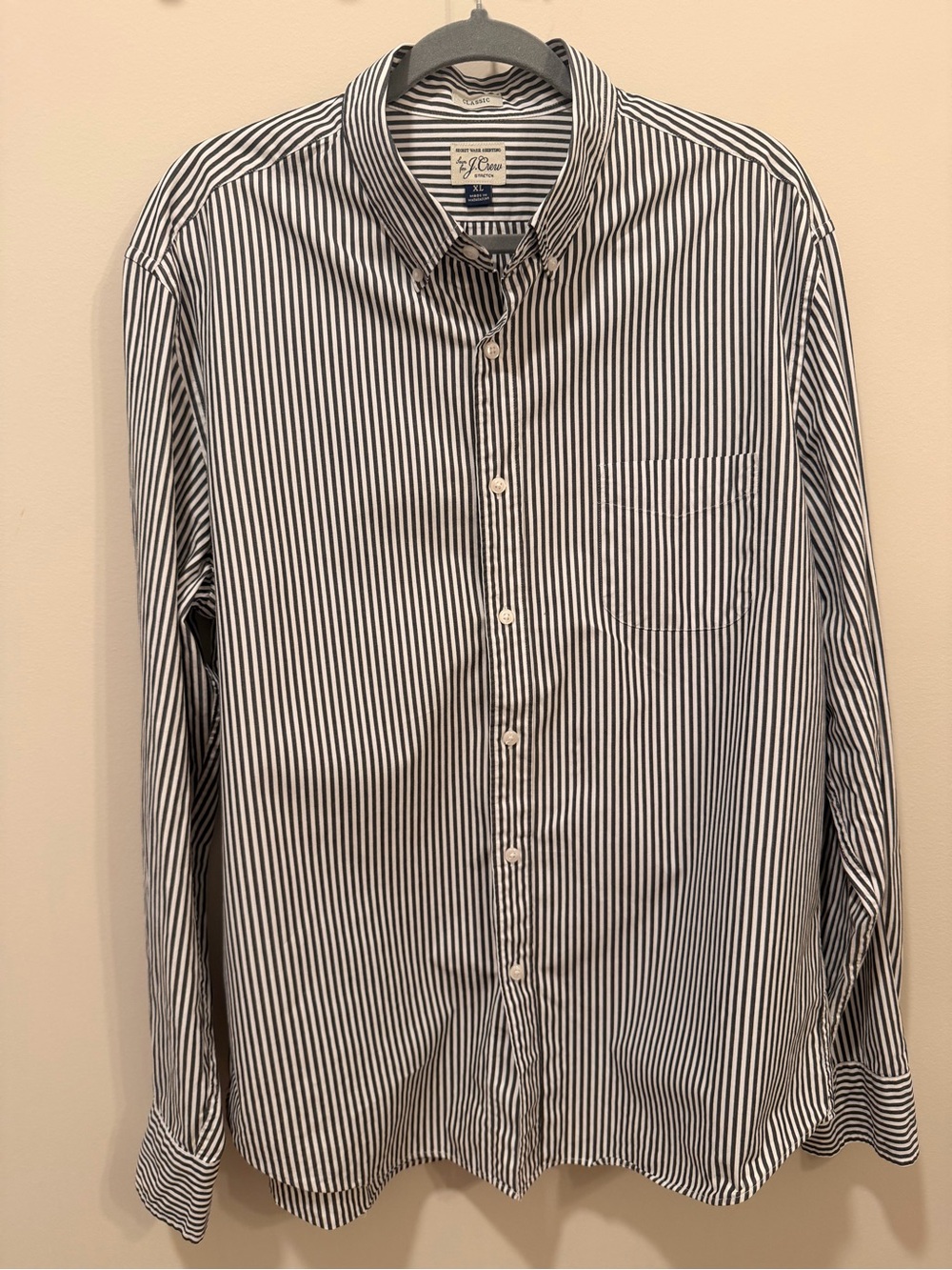 J. Crew Men's Vertical Black and White Stripe Button-Up Shirt